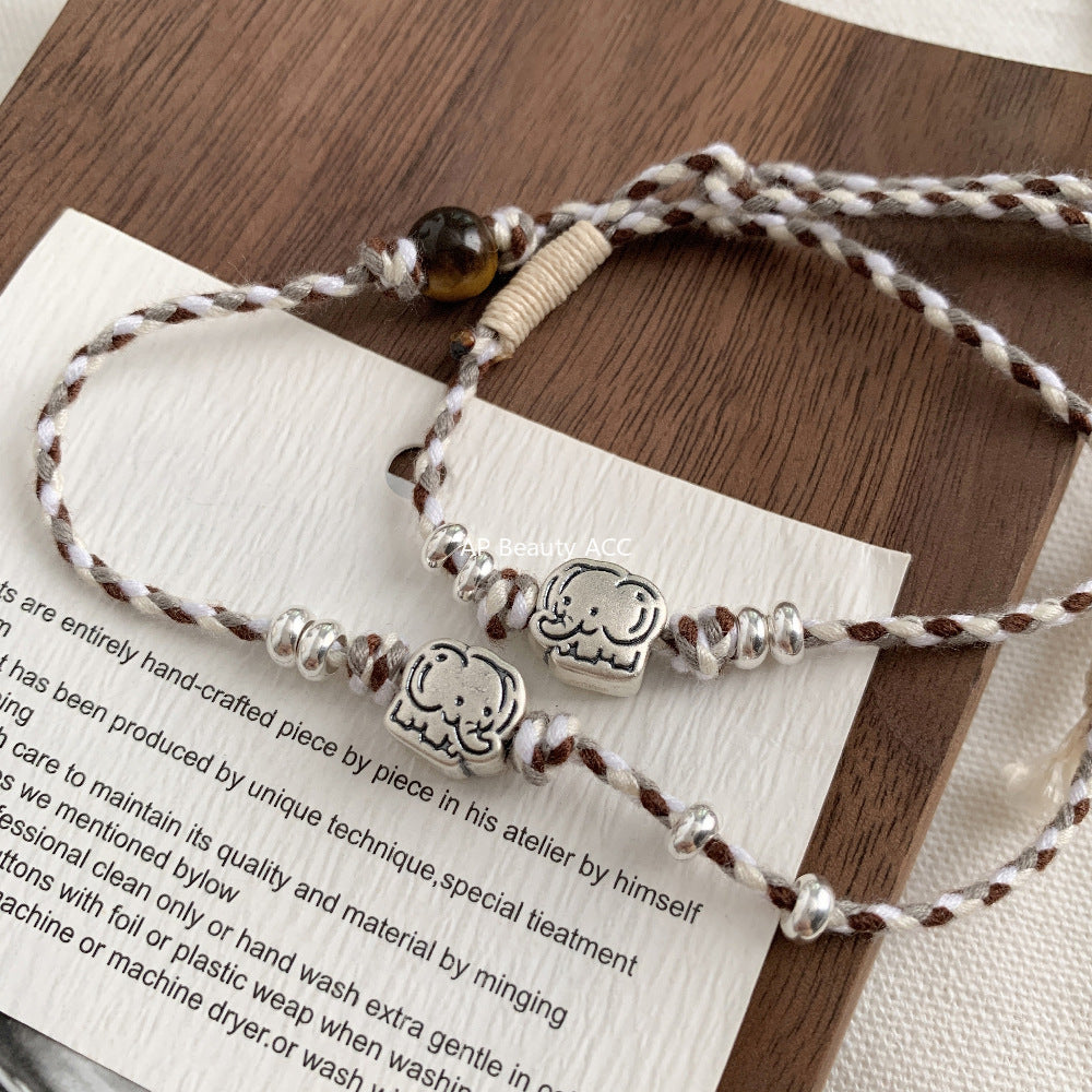 C廠-童趣大象小象編織串珠手作手鍊S925項鍊女甜酷可愛個性頸鏈設計感「1608」25.11-2