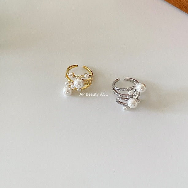 C廠-韓版優雅氣質冷淡風珍珠戒指女復古百搭高級感食指戒小眾設計指環「JZ-0728」25.11-1