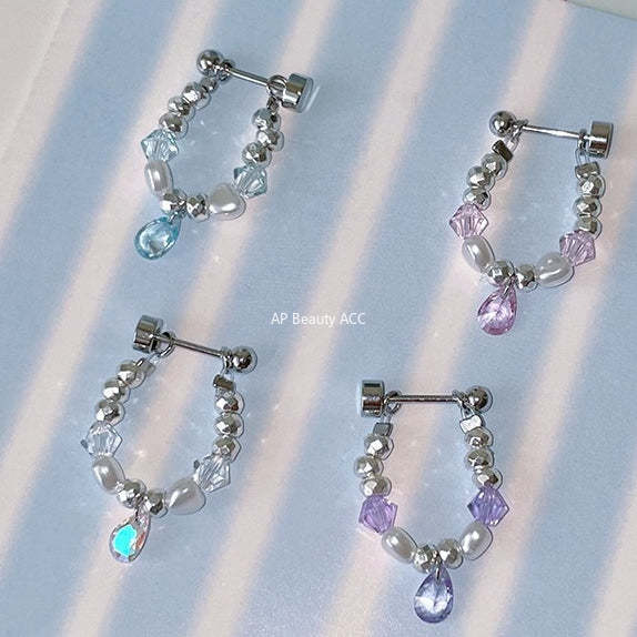 C廠-彩色多巴胺水滴鋯石耳環女輕奢百搭甜美碎銀鈦鋼耳圈精緻秋冬耳飾「EH-4281」25.11-4