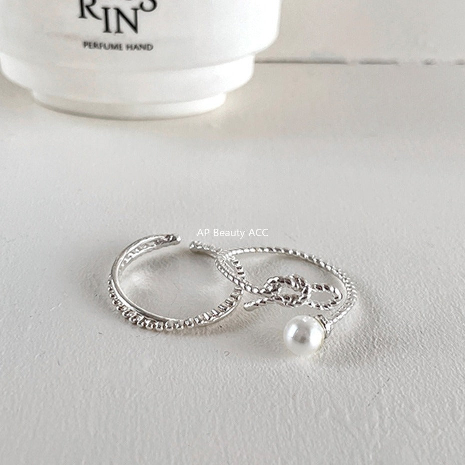 C廠-甜美珍珠戒指女極簡冷淡風氣質優雅925純銀交叉開口指環百搭指戒「JZ-0702」25.11-1