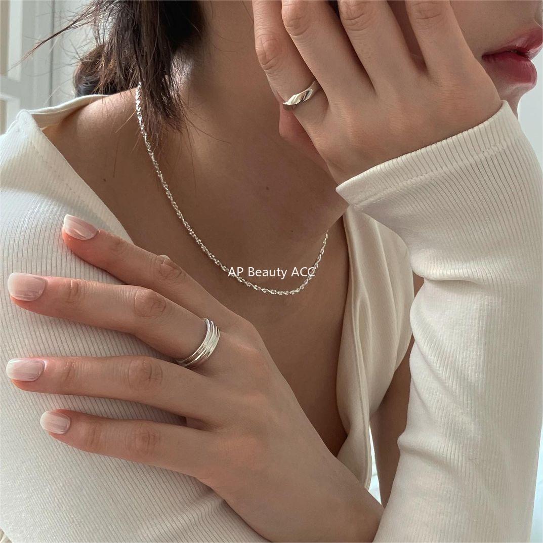 F廠-韓國韓版925純銀切面圓珠碎銀項鍊簡約氣質冷淡風纏繞項鍊「B1173」25.12-3