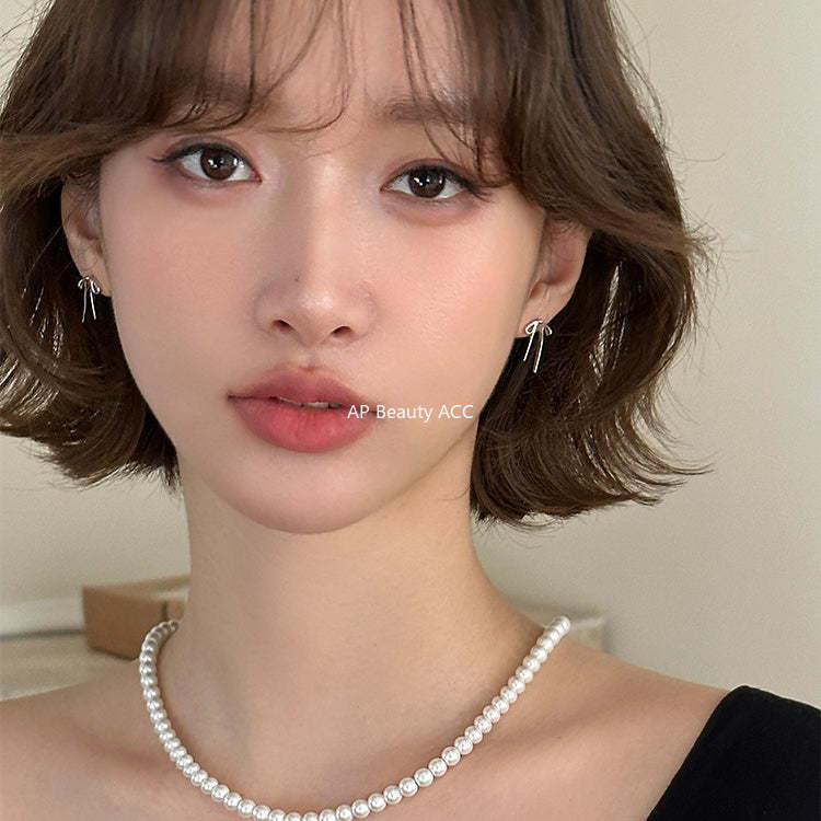 C廠-個性冷淡風蝴蝶結飄帶銀針耳釘女輕奢簡約設計氣質時尚百搭耳飾「EH-4290」25.12-1