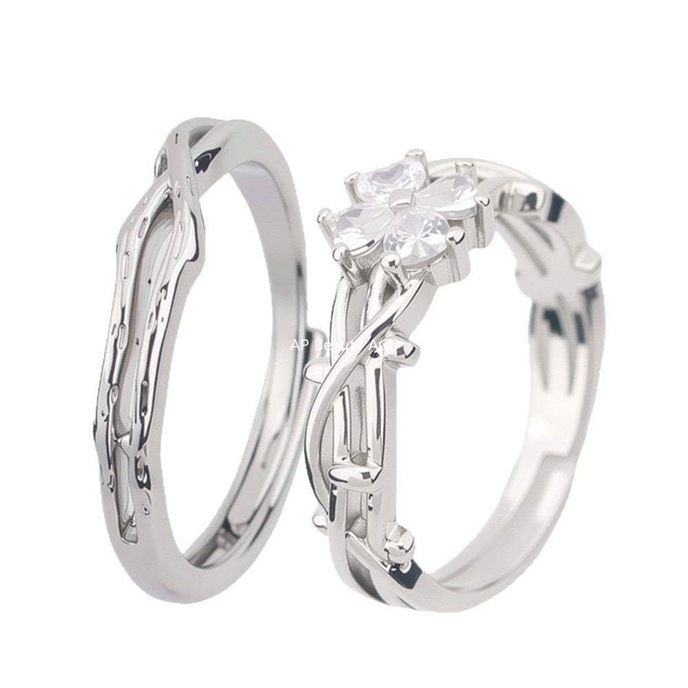 G廠-荊棘四葉草情侶戒指男女一對簡約高級感愛心鏤空對戒時尚百搭指環「J1648」25.11-4