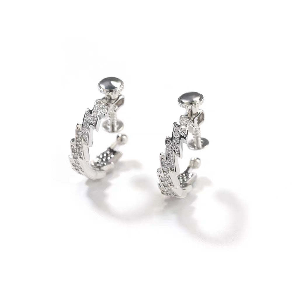 G廠-鑲鑽閃電耳夾男潮個性不規則螺絲耳骨夾簡約百搭冷淡風心電圖耳環「ER884」25.11-4