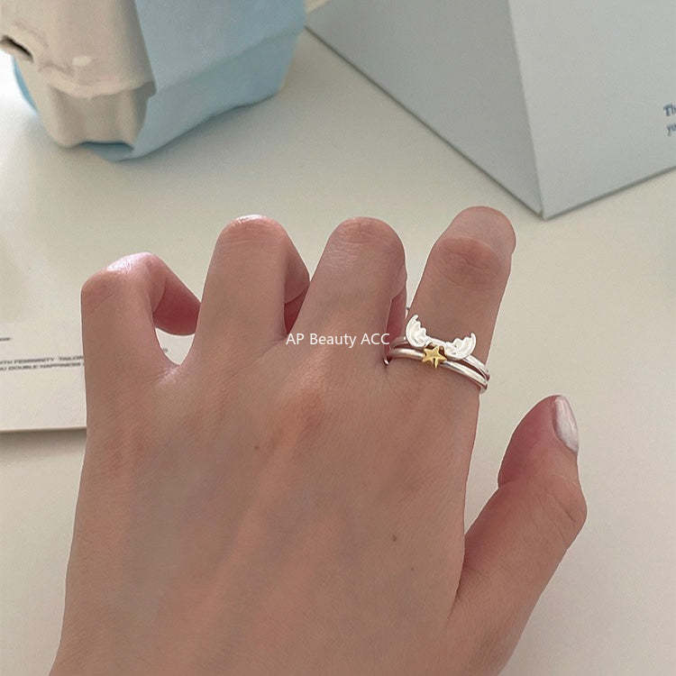 C廠-超仙百搭天使之翼疊戴戒指女簡約精緻高級感星星純銀食指戒新指環「JZ-0717」25.10-5