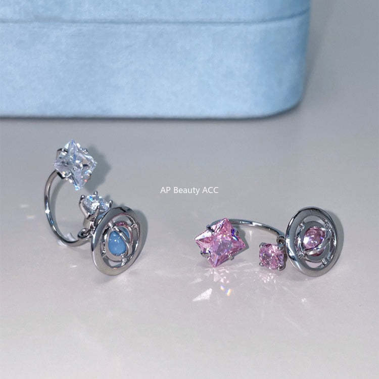 C廠-甜酷小香風宇宙星軌吊墜耳釘女精緻高級感粉鋯石耳環輕奢秋冬耳飾「EH-4153」25.12-2