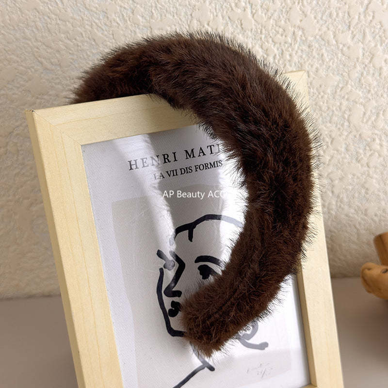 E廠-高顱頂髮箍女2025新款高級感秋冬毛絨髮箍洋氣時尚仿貂絨頭箍髮飾「24297」25.11-1