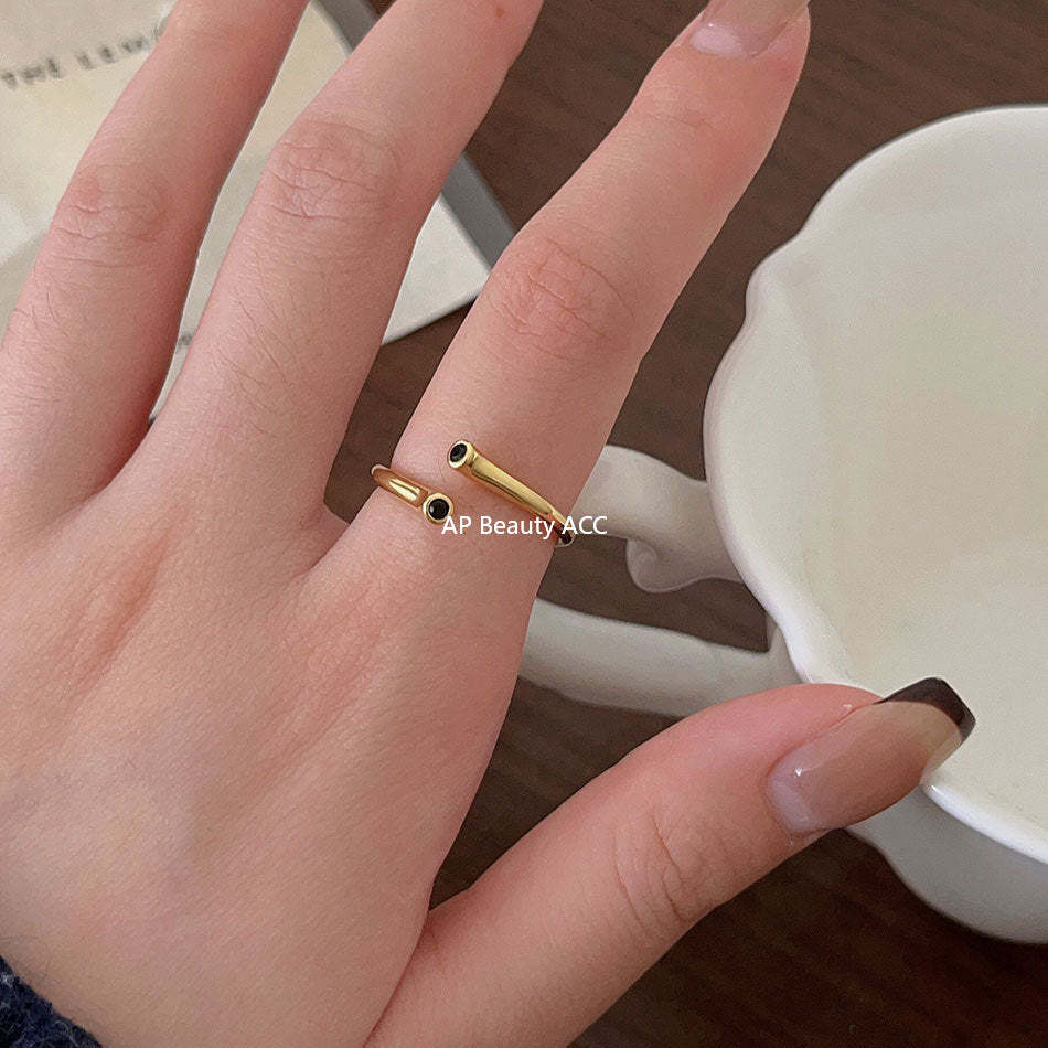 F廠-韓版飾品925純銀黑鋯戒指簡約小紅書INS時尚開口戒指「J911」25.11-1