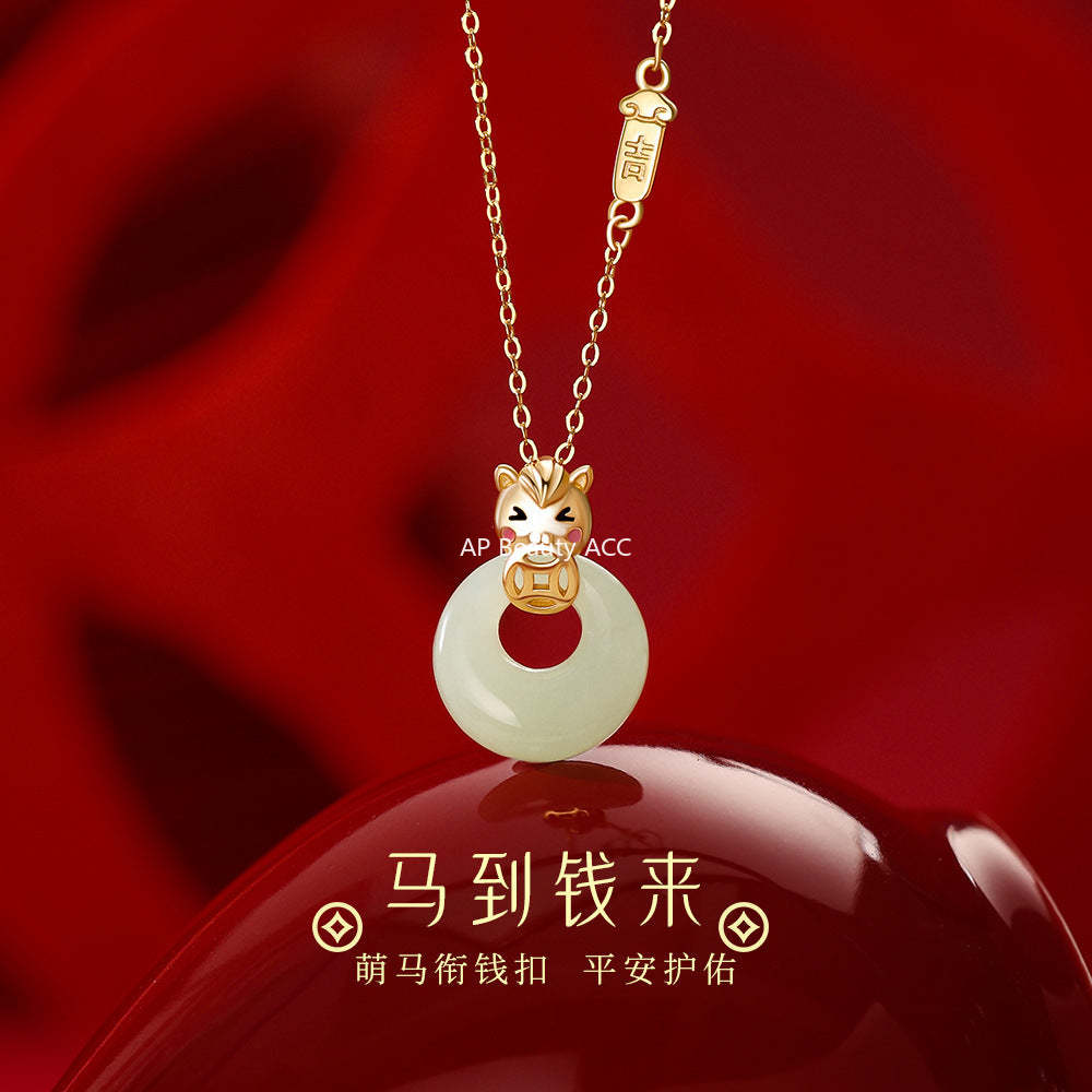 D廠-原創純銀S999小馬平安扣項鍊輕奢小眾獨特設計感本命年鎖骨鏈「YC3535N_1」25.12-2