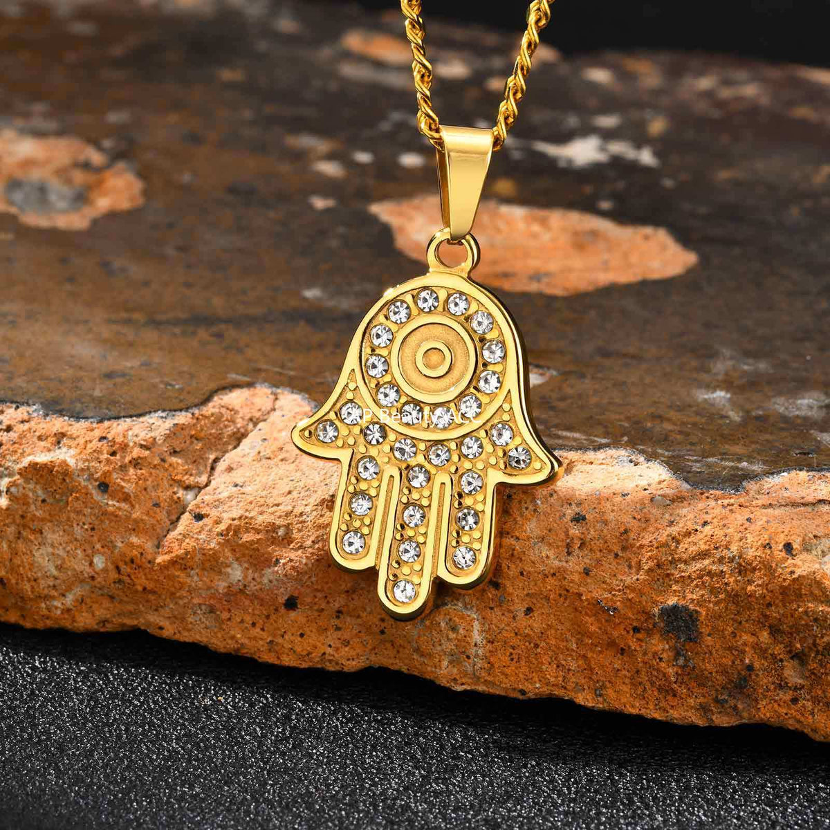 G廠-不鏽鋼個性化符號法蒂瑪之手鋯石日常百搭吊墜「PN-2264」25.11-2