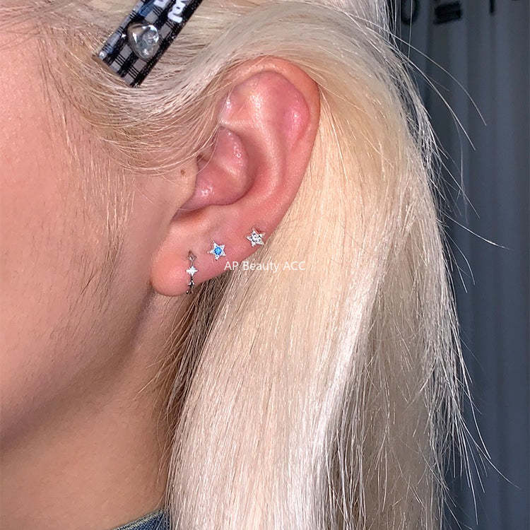 C廠-925純銀星星鋯石耳釘女時尚簡約氣質設計感甜美耳骨釘ins百搭耳飾「EH-4294」25.12-1