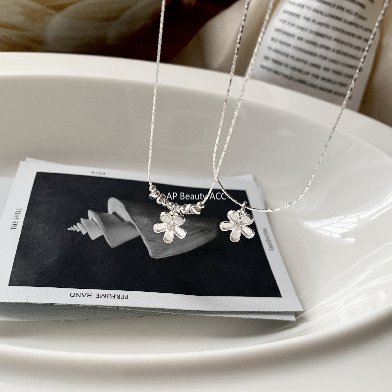 C廠-韓版甜美系輕奢小碎銀花朵竹節S925純銀項鍊車花直管手鍊銀手鍊「1537-1538」25.11-2