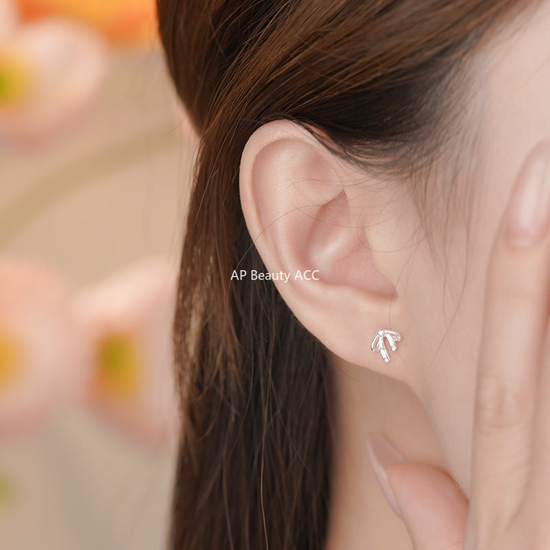 D廠-足銀S999蝴蝶結直針螺絲耳環公主甜美氣質優雅韓風溫柔耳釘批發「YC7265E_1」25.11-1