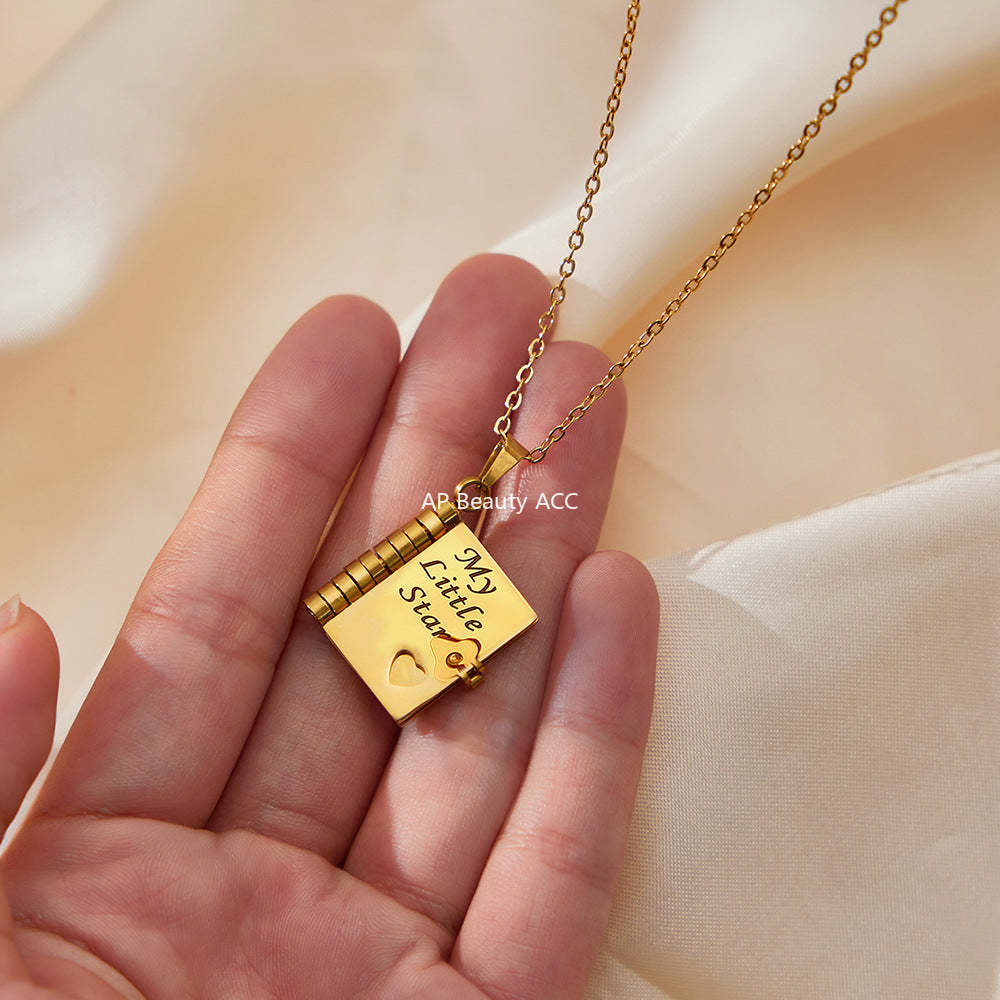 B廠-不鏽鋼小書本可打開刻字吊墜項鍊鍍18k真金歐美時尚熱銷新款飾品「RP022」25.12-3