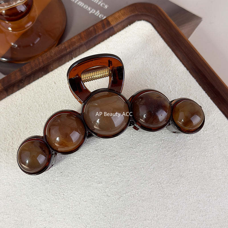 E廠-咖色高級感圓珠抓夾女2025新款高級感大號鯊魚夾後腦勺髮夾頭飾「27701」25.11-3