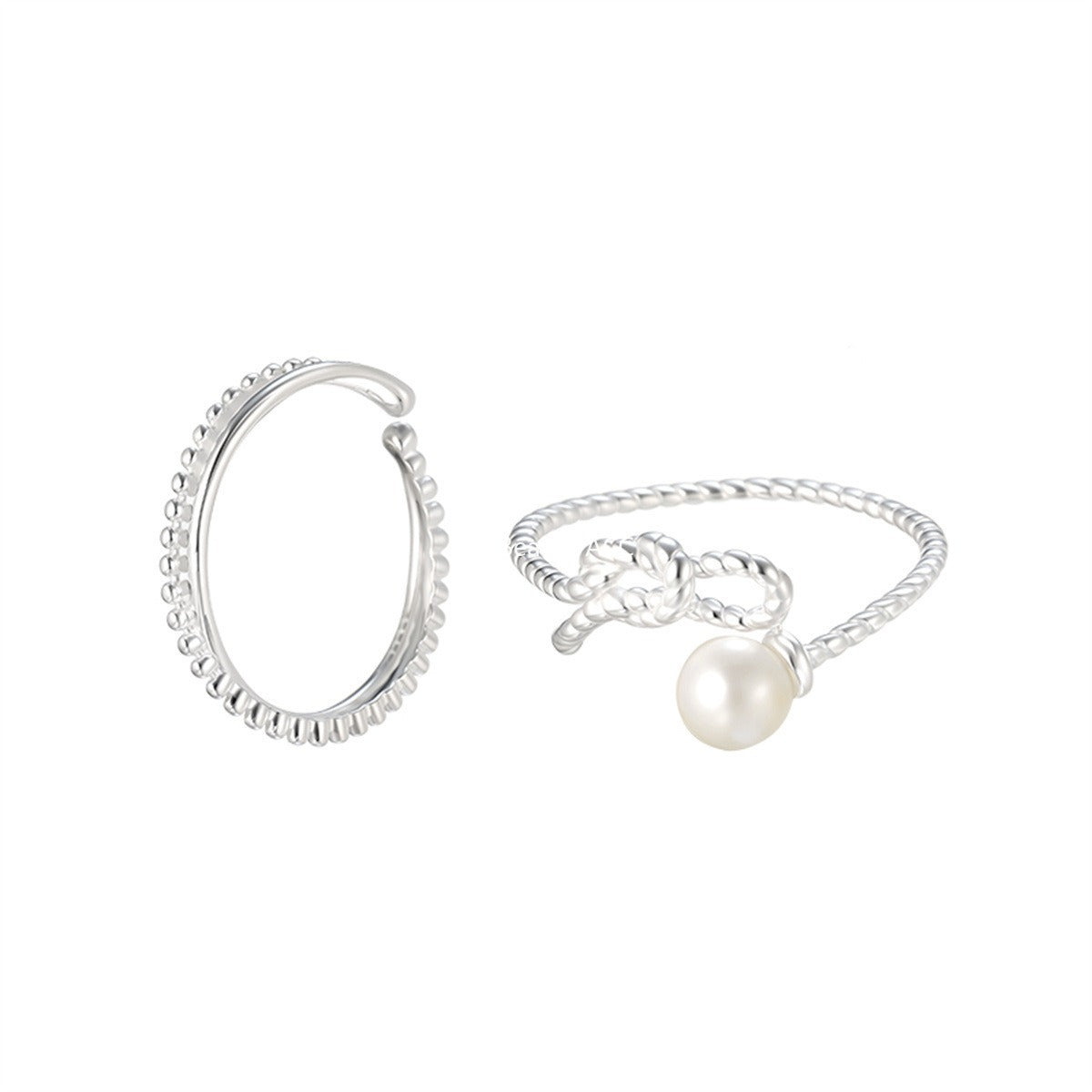 C廠-甜美珍珠戒指女極簡冷淡風氣質優雅925純銀交叉開口指環百搭指戒「JZ-0702」25.11-1