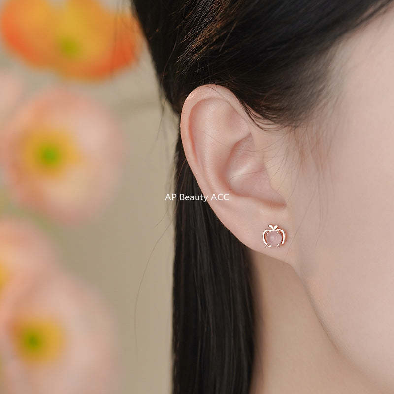 D廠-S999足銀小巧蘋果耳環女迷你耳環養耳洞水果氣質小眾可愛耳環「YC5016E_1」25.11-3