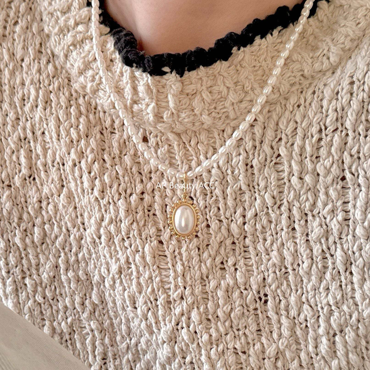 F廠-韓國韓版飾品925純銀人造水晶玻璃珍珠吊墜項鍊頸鏈「B878」25.10-5