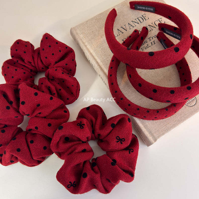 E廠-新年紅色波點大腸髮圈網紅2025新款綁頭髮頭繩高顱頂頭箍洗臉髮捆「27755」25.12-1
