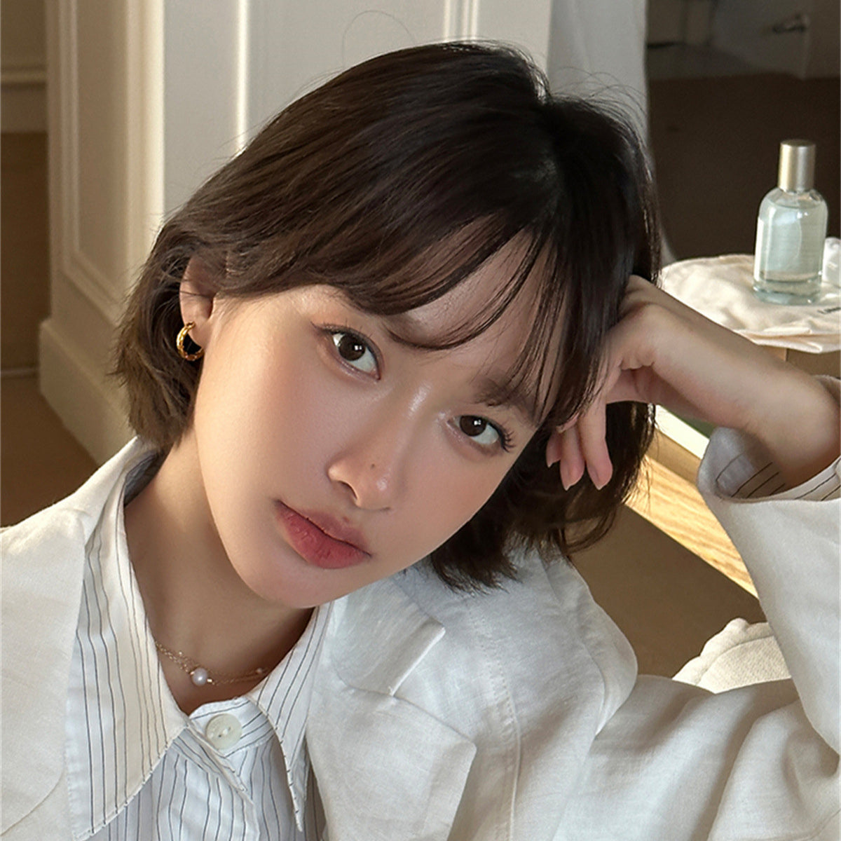 C廠-韓系風菱格紋素圈耳環女時尚通勤高級感銀針耳圈百搭氣質輕奢耳飾「EH-3956」25.09-2