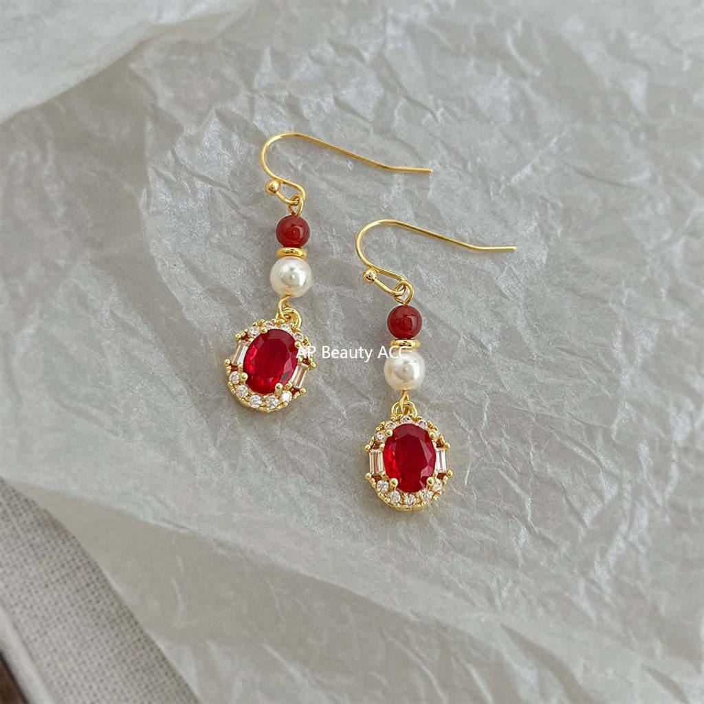 A廠-滿鋯石文藝復古中古風長款流蘇手工藝設計感新款工廠耳飾耳環飾品「7028」25.11-1