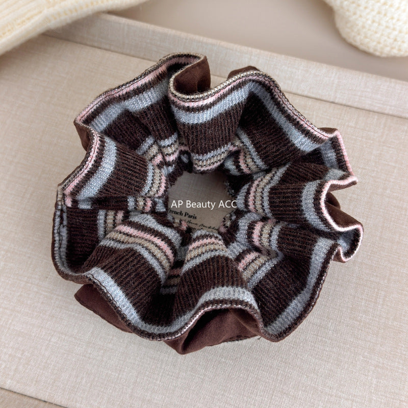 E廠-韓系ins秋冬高級感咖色雙面針織大腸髮圈頭花扎頭髮圈女洋氣時尚「27658」25.11-2