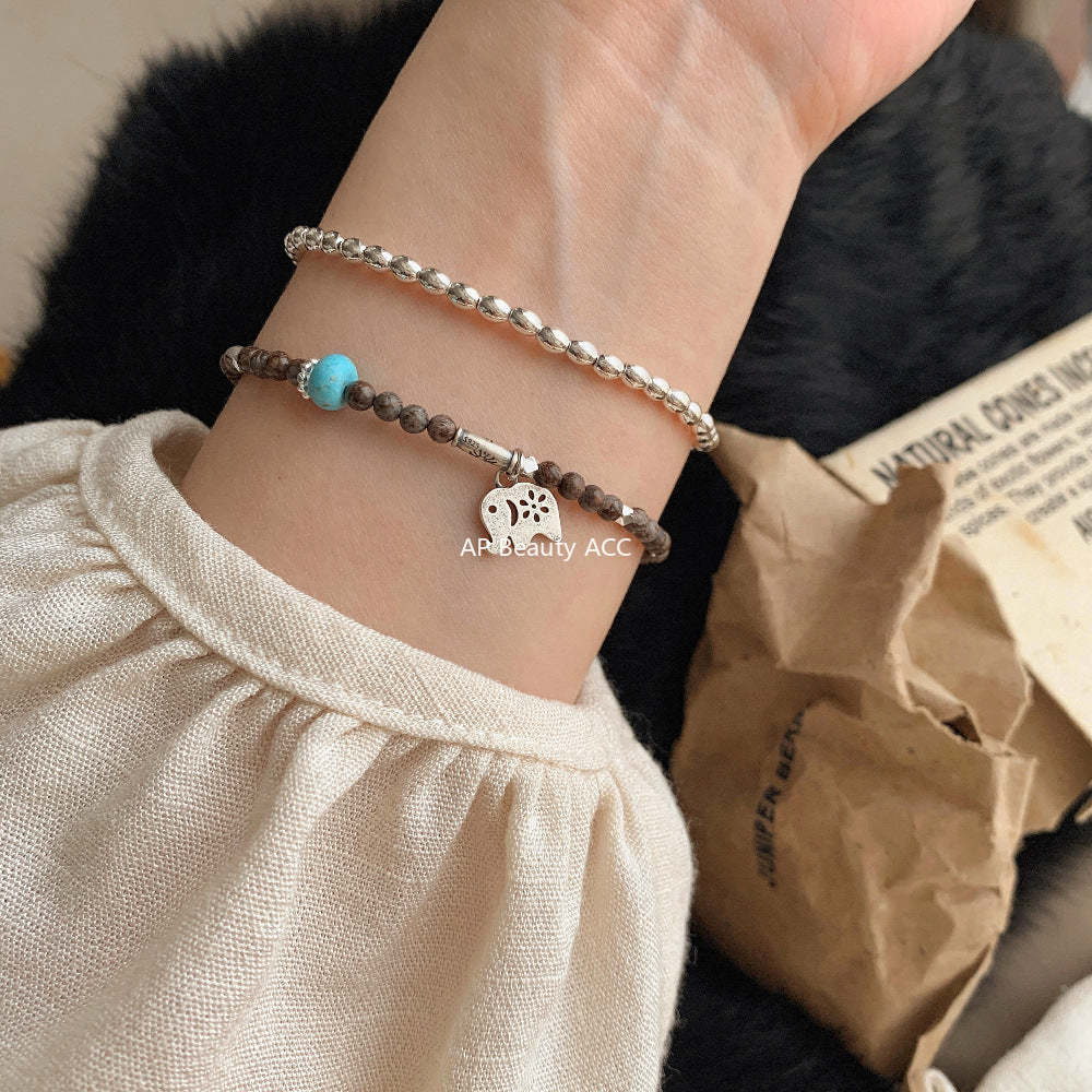 C廠-泰國清邁手工銀森系大象小象復古泰銀雪花石S925純銀項鍊銀手鍊「1528」25.11-3