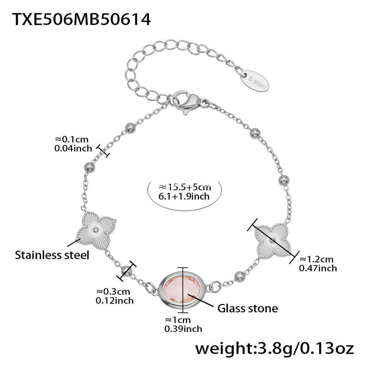 B廠-不鏽鋼十字夾珠鏈橢圓包邊切面玻璃石項鍊耳環首飾套裝鍍18k真金「TXP506」25.12-1