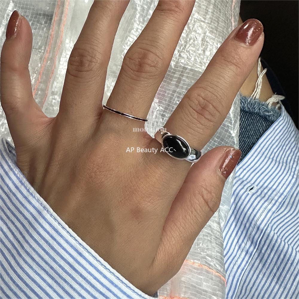 F廠-韓版韓版925純銀黑瑪瑙戒指簡約小紅書INS時尚開口戒「J1922」25.11-1