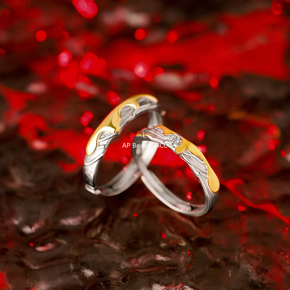 D廠-原創足銀S999熔岩紋理情侶對戒冷淡風輕奢款個性送女友手飾批發「YC4442R_1」25.11-4