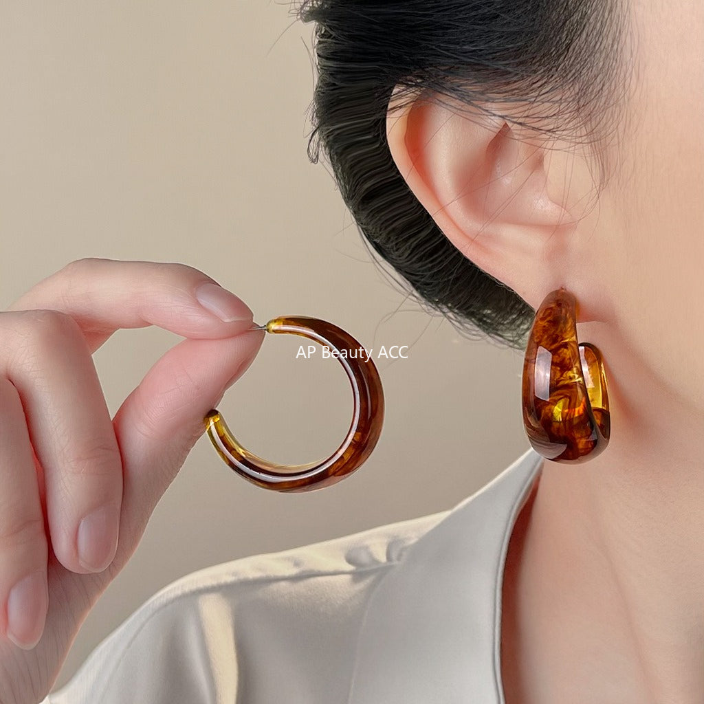 A廠-爆款~娜娜同款琥珀大圓圈耳環女2025新款美拉德色系高級感耳環耳飾「7004」25.11-1