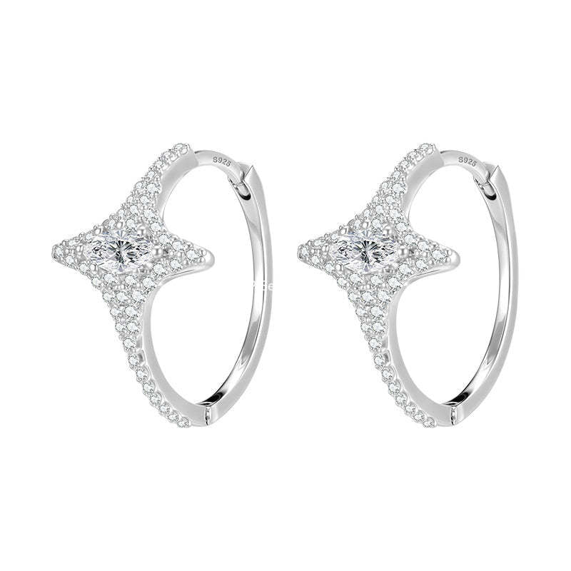 C廠-輕奢爆閃潮流鋯石四芒星耳環女精緻貴氣高級感銀針耳扣秋冬耳飾「EH-4285」25.11-4