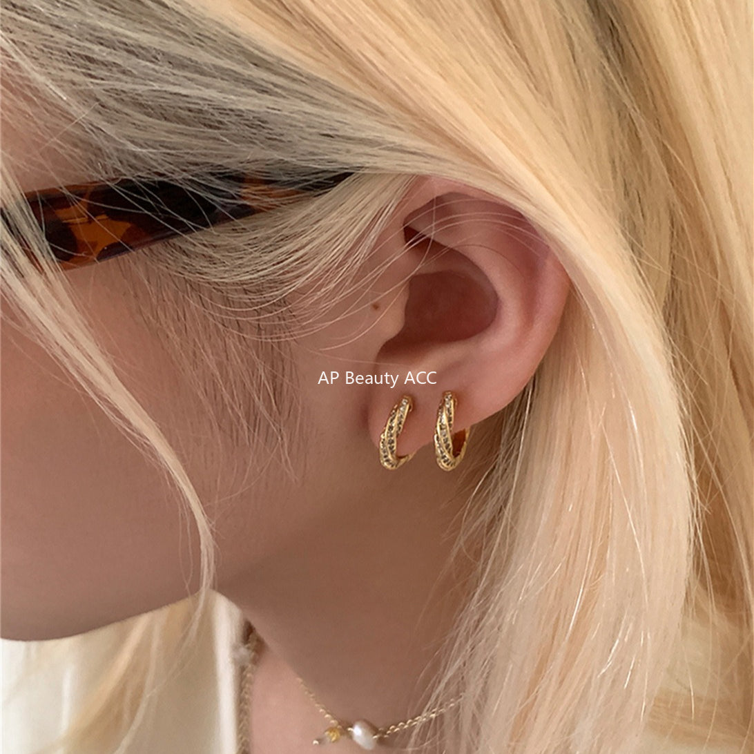 C廠-925銀針莫比烏斯鋯石耳環女輕奢新款百搭ins耳圈小眾設計氣質耳飾「EH-4194」25.10-3