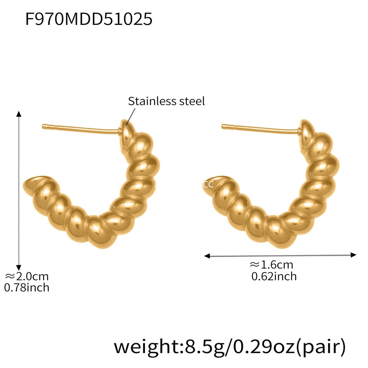 B廠-不鏽鋼重工螺紋麻花形狀耳環拼色間電鍍18k金簡約新潮耳釘「F970」25.10-5