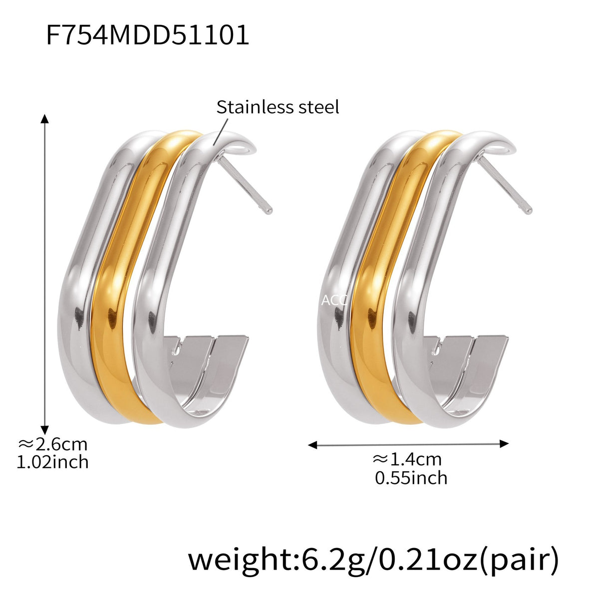 B廠-ins風小眾設計三層愛心形耳環不鏽鋼18k鍍金耳釘不掉色耳飾「F753」25.11-1