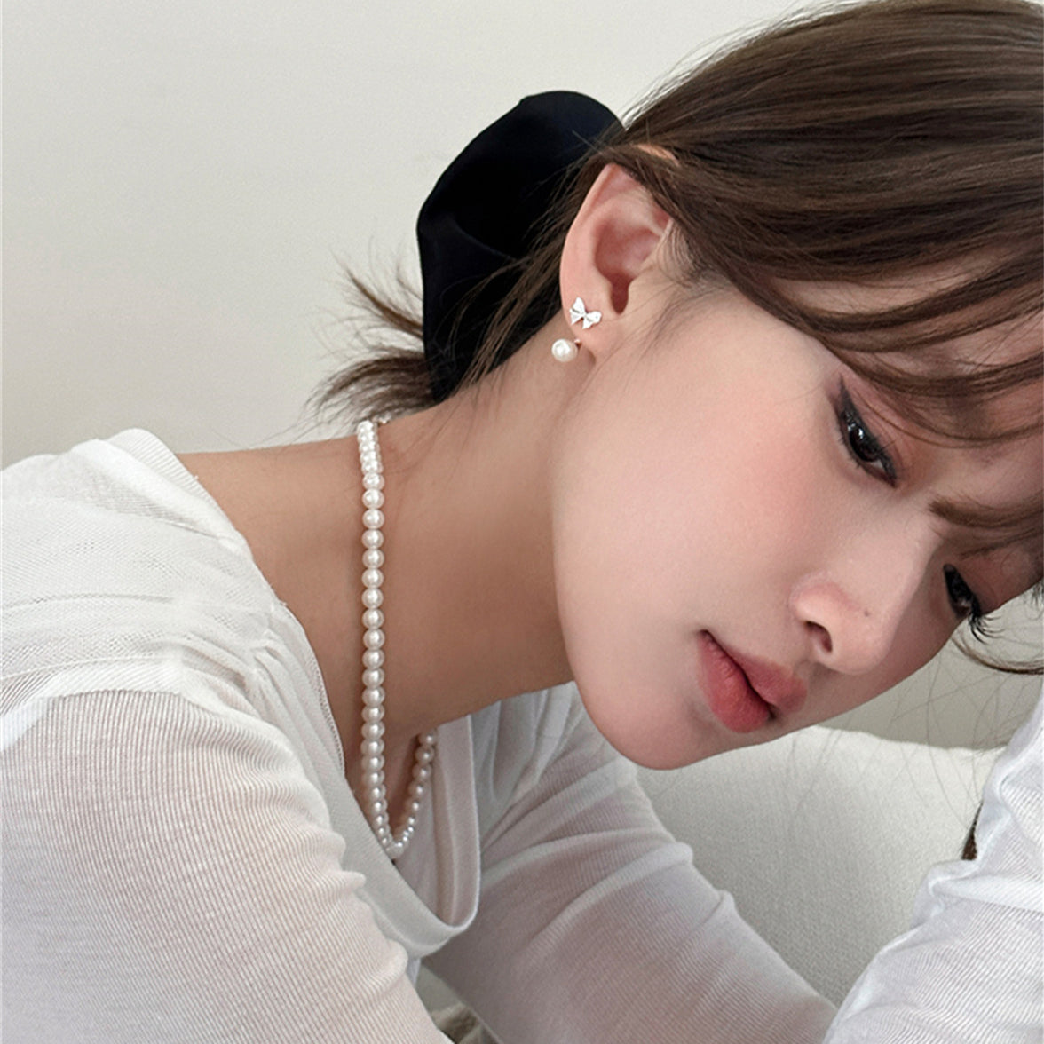 C廠-韓版甜美蝴蝶結珍珠銀針耳釘女2025年新款輕奢小眾設計高級感耳飾「EH-3727」25.06-4