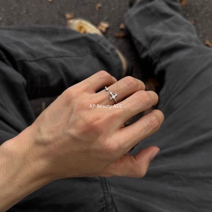 G廠-鳶尾花鋯石戒指男潮個性冷淡風十字花指環時尚百搭高級感開口戒「J2675」25.11-4