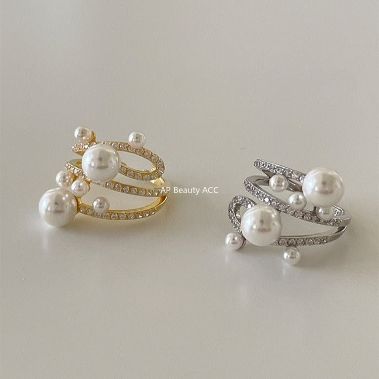 C廠-韓版優雅氣質冷淡風珍珠戒指女復古百搭高級感食指戒小眾設計指環「JZ-0728」25.11-1