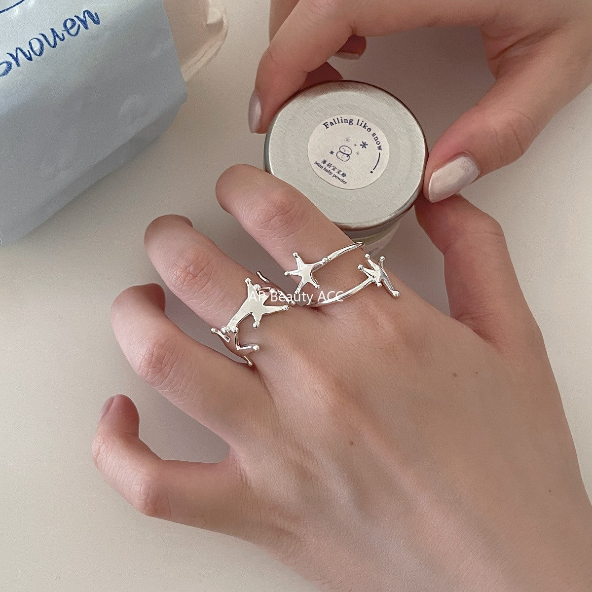 C廠-韓版純銀旋轉星星戒指女復古時尚設計感指環小眾高級感ins食指戒「JZ-0716」25.11-1