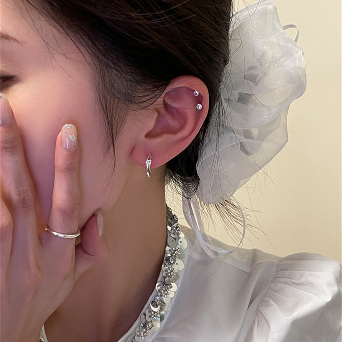 C廠-925銀針極簡百搭素圈耳環女輕奢氣質高級感鋯石耳圈小眾時尚耳飾「EH-3670」25.08-3