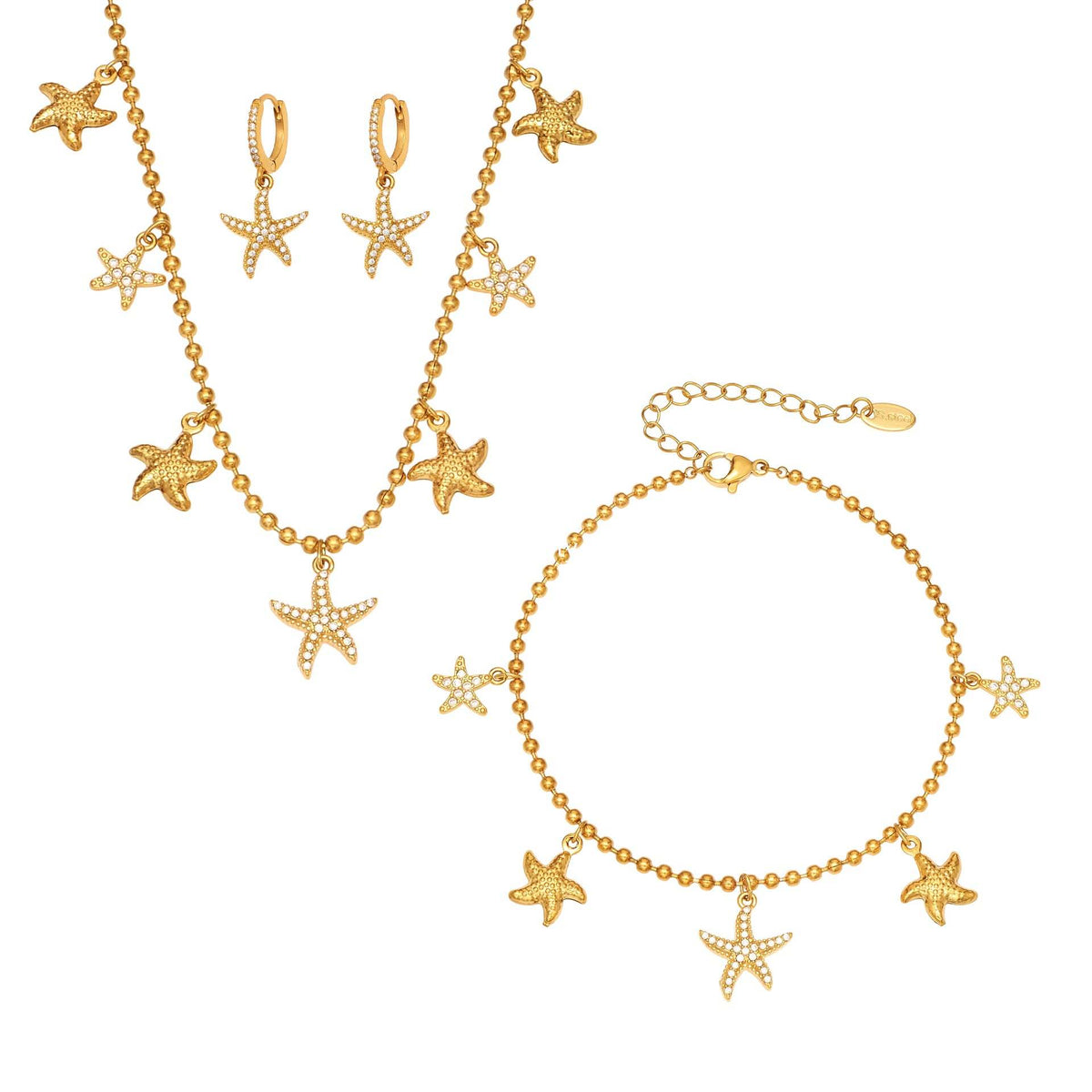 B廠-跨境新款不鏽鋼鋯石海星吊墜耳環項鍊手鍊套裝簡約鑲鑽配飾「TXP478」25.11-4