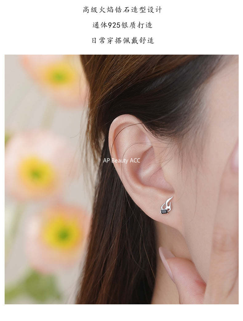 D廠-S925純銀精緻火焰耳環女輕奢個性幾何高級感小眾設計感耳飾「YC5154E_1」25.10-5