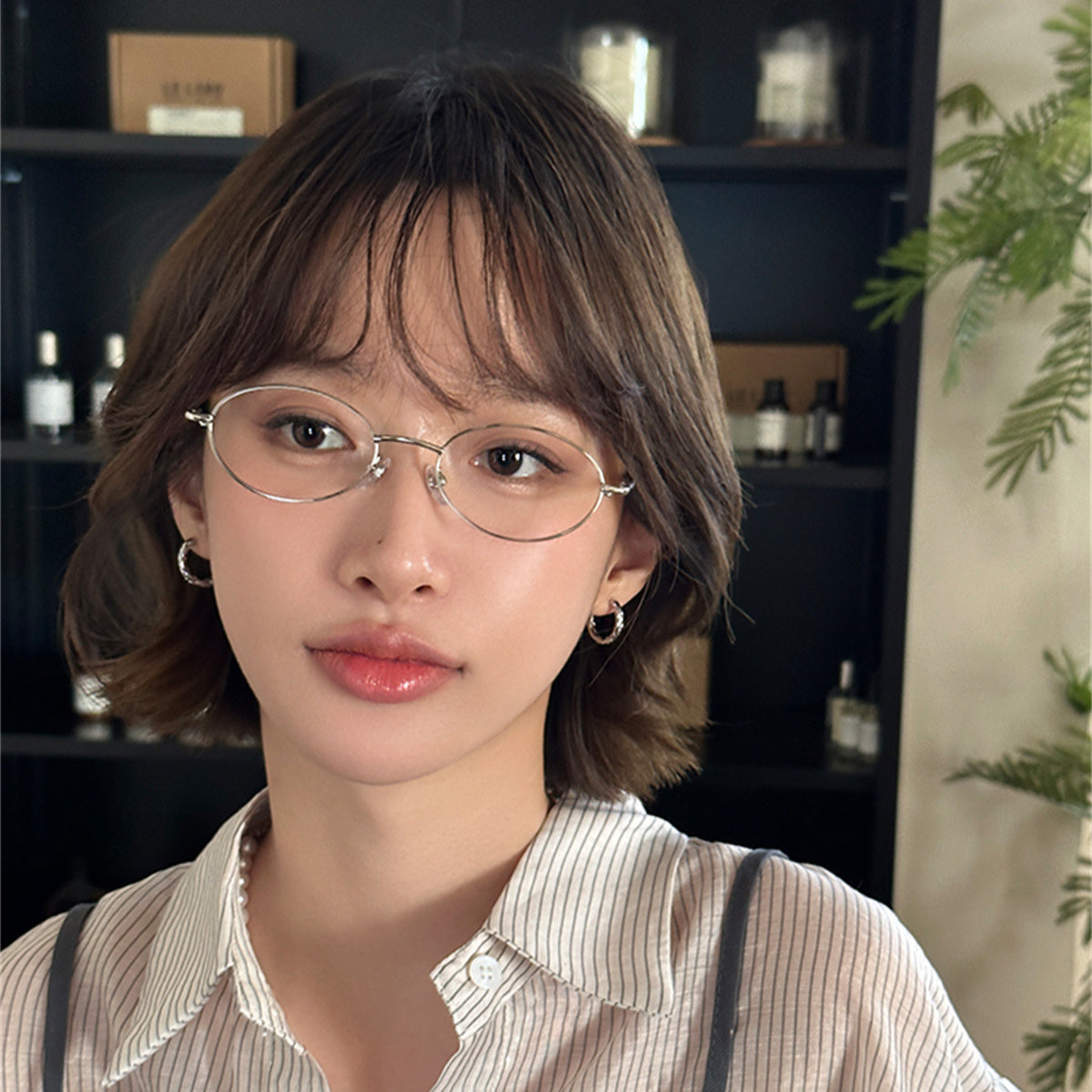 C廠-韓系風菱格紋素圈耳環女時尚通勤高級感銀針耳圈百搭氣質輕奢耳飾「EH-3956」25.09-2