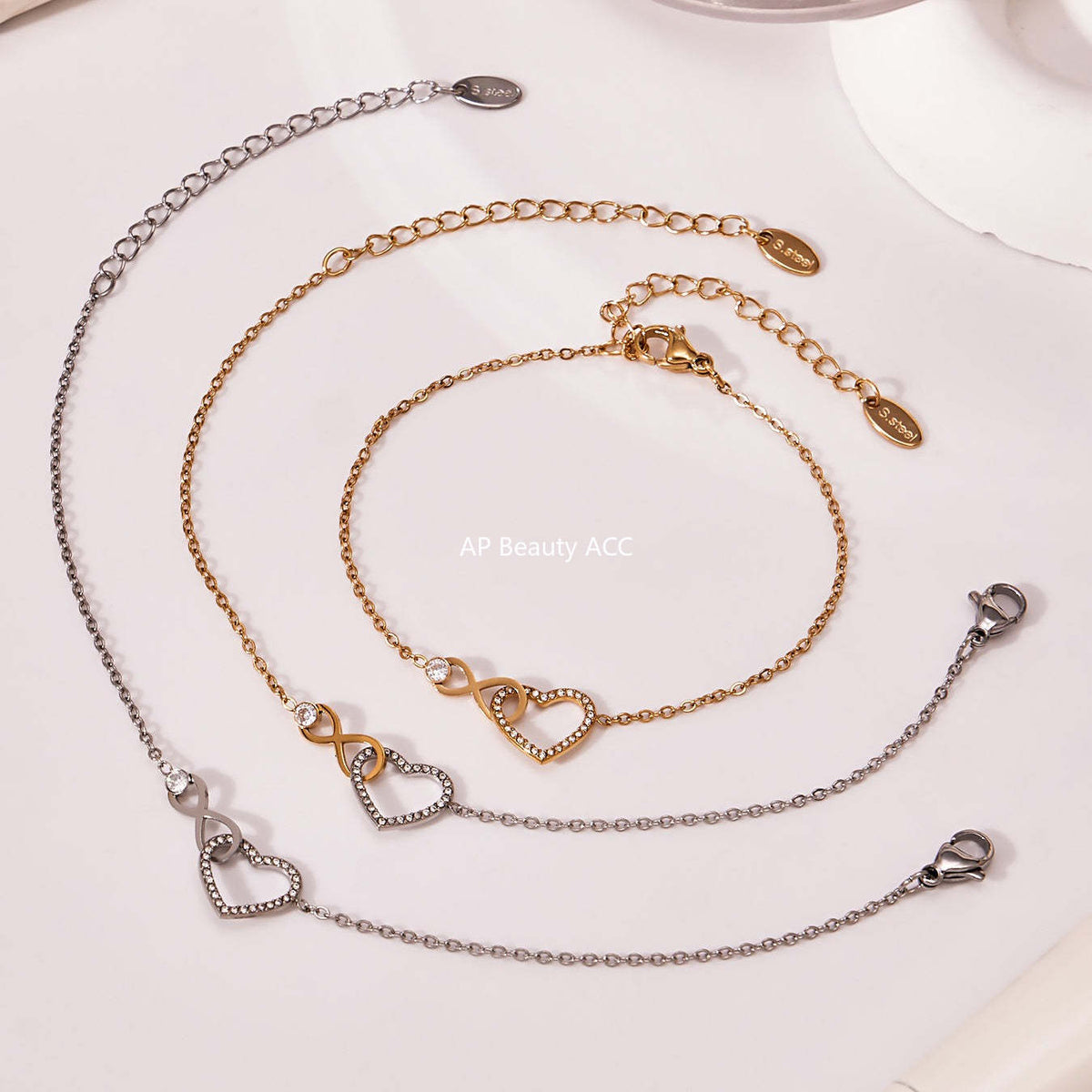 B廠-跨境熱銷款愛心8字鋯石超精緻項鍊手鍊套裝不鏽鋼鍍18k真金「TXP461」25.11-3