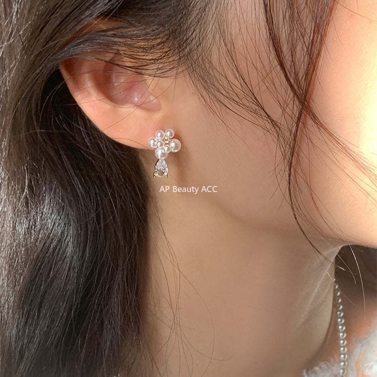 C廠-法式輕奢鋯石耳環女氣質優雅高級感珍珠耳釘復古精緻時尚花朵耳飾「EH-4351」25.12-1