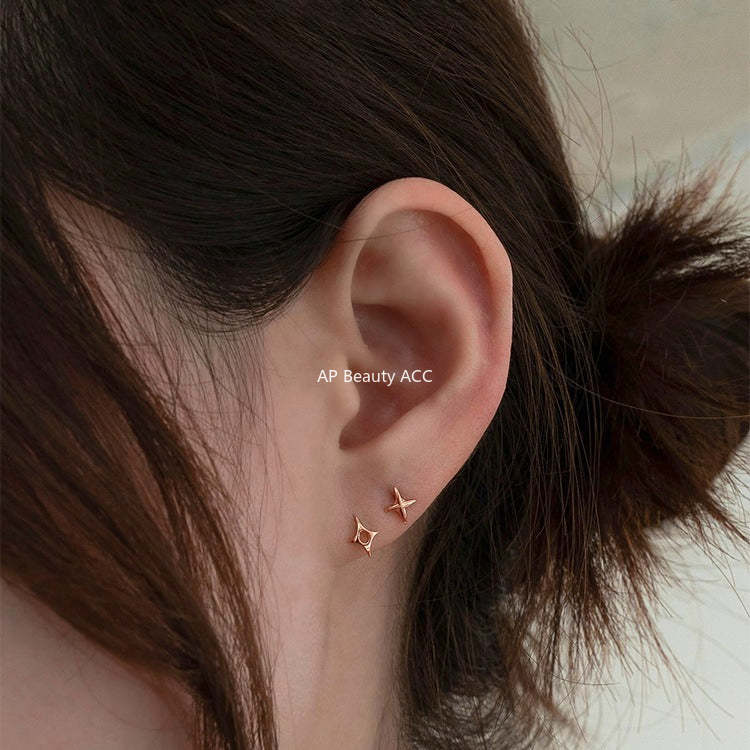 C廠-925純銀輕奢蝴蝶結耳釘女韓風簡約日常星星月亮耳環小眾高級耳飾「EH-4256」25.11-3