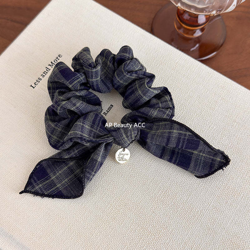 E廠-復古格紋學院風蝴蝶結髮圈減齡時尚百搭髮繩皮筋小腸髮圈頭飾品「27646」25.11-1