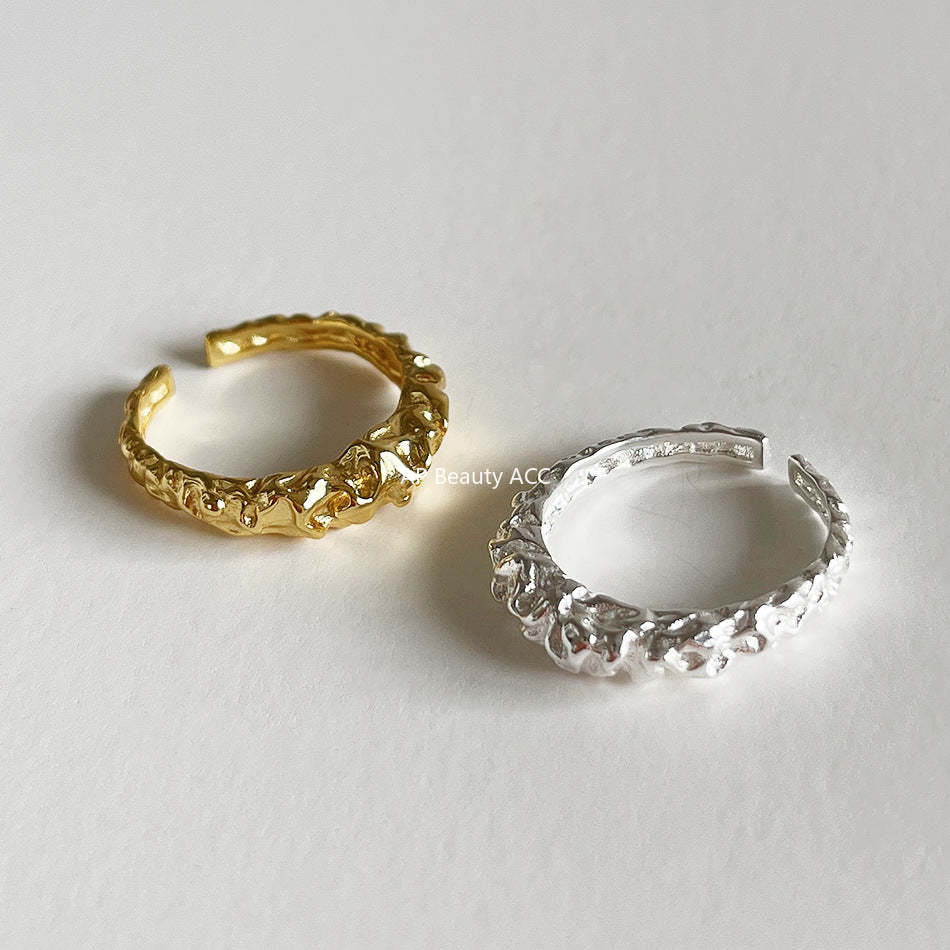 F廠-歐美時尚不規則凹凸面925純銀錫箔紙開口簡約異形戒指「J1393」25.12-3