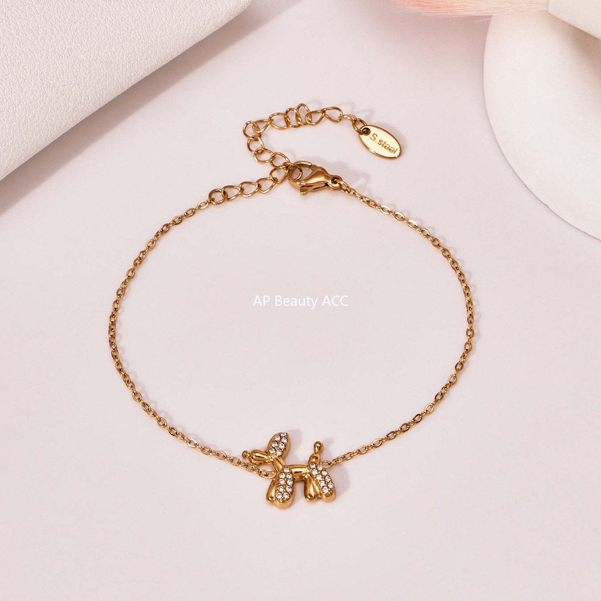 B廠-微鑲鋯石氣球狗可愛吊墜項鍊女士時尚輕奢個性鎖骨鏈不鏽鋼「TXP469」25.11-3