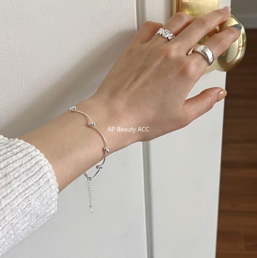 F廠-韓國韓版潮流 S925純銀折疊細線珠珠手鍊銀飾簡約手環首飾「A312」25.12-1